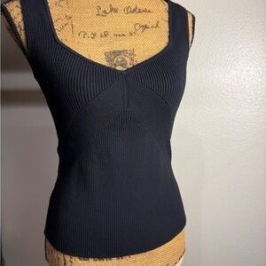 rag & bone Black Ribbed Scoop-Neck Tank